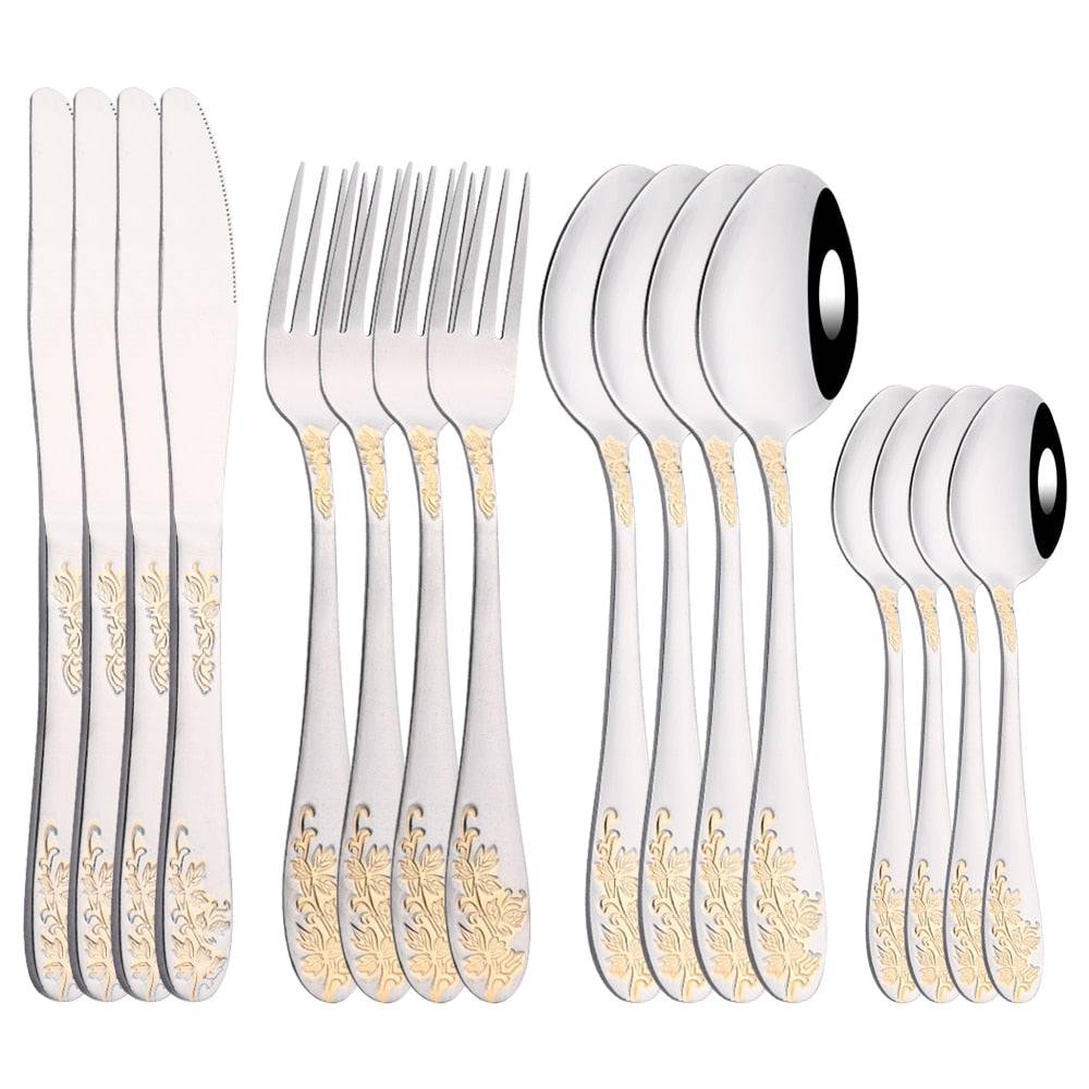 Gold & White Plastic Cutlery Set for 8