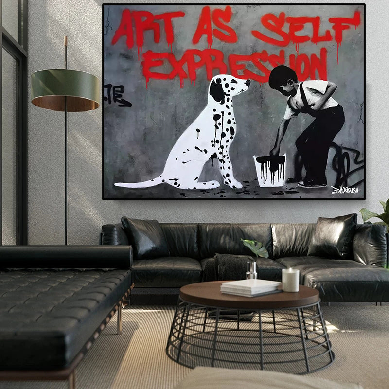 Art is Self Expression: Banksy Art Boy and Dog Wall Poster