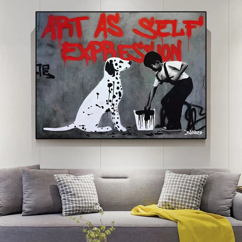 Art is Self Expression: Banksy Art Boy and Dog Wall Poster