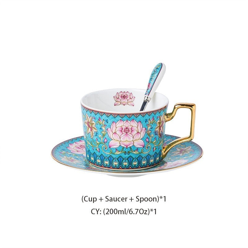 Experience Luxury - Snow Lotus Porcelain Coffee Cup and Saucer Set