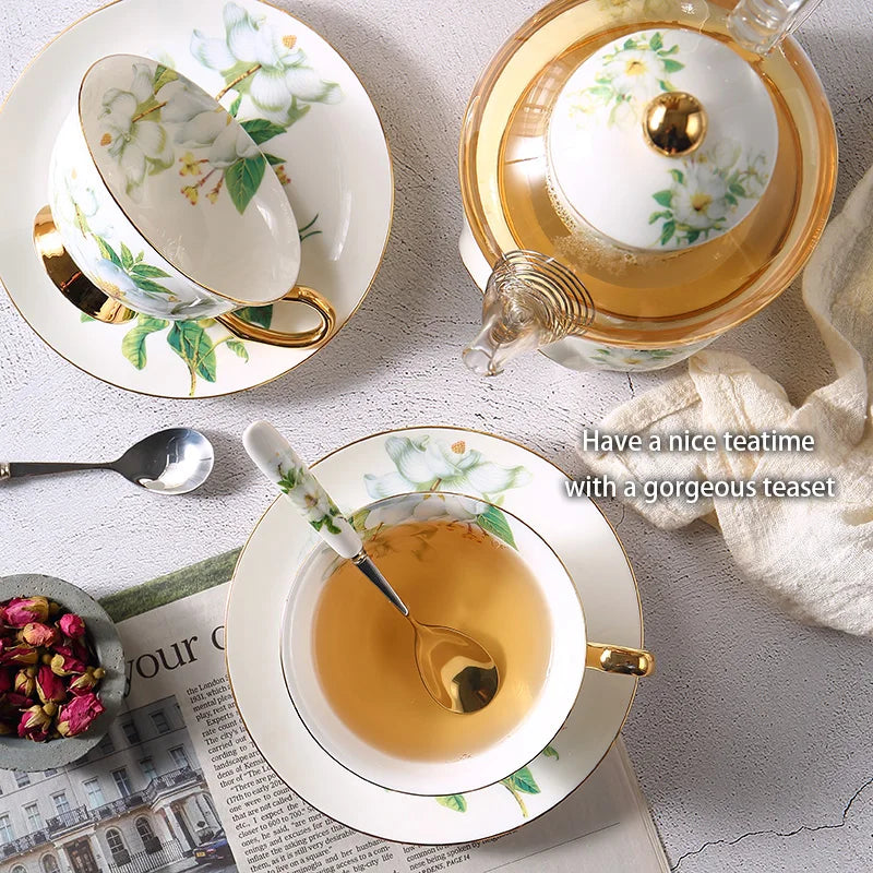 Garden of Camellias: Floral Pattern Ceramic Tea Cup Set