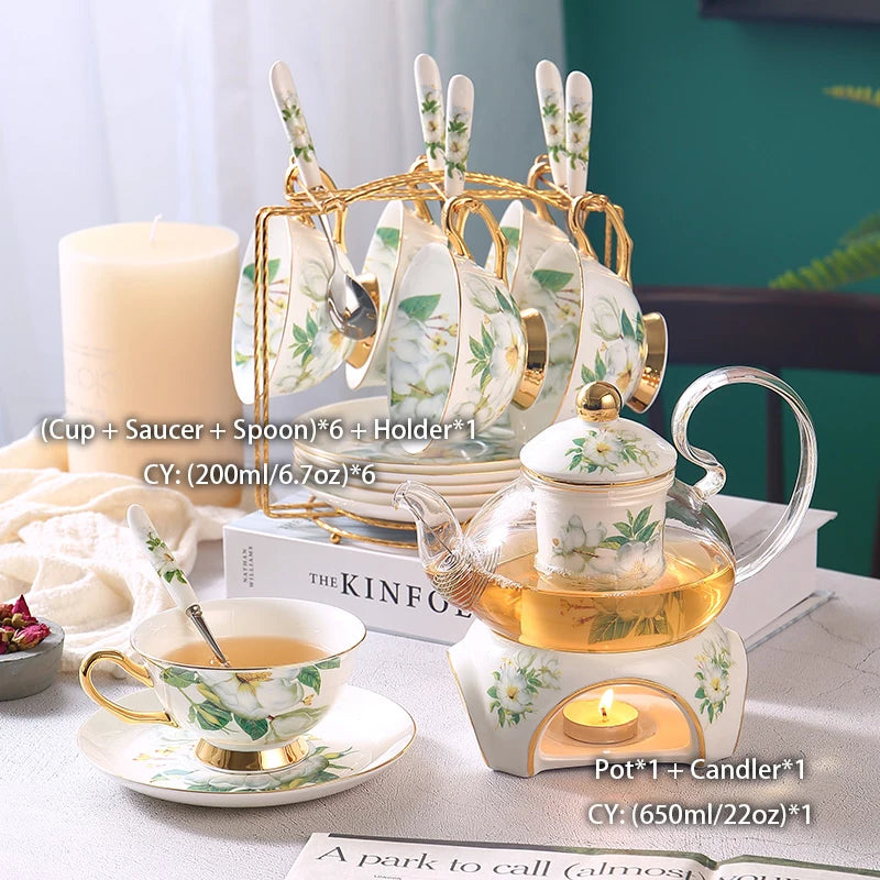 Coffee Cup Set Light Luxury Bone China Household Modern Flower Tea