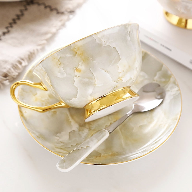 Indulge in Luxury - Marble Pattern Porcelain Tea Cup and Saucer Set