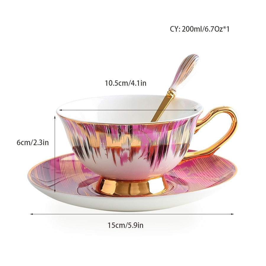 Magic of Aurora - Bone China Ceramic Coffee Cup Saucer Spoon Set