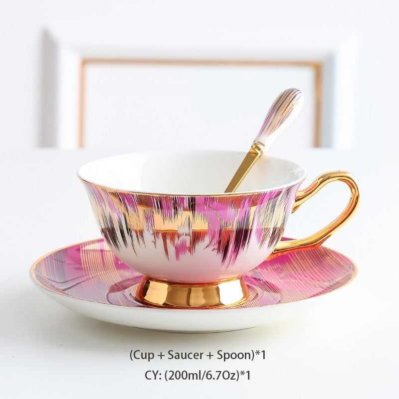 Magic of Aurora - Bone China Ceramic Coffee Cup Saucer Spoon Set