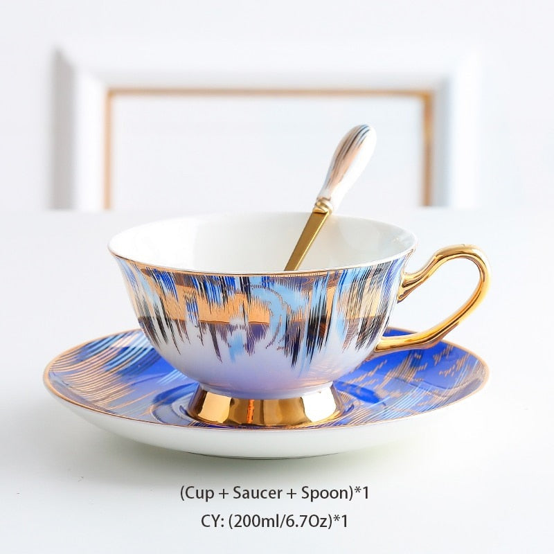 Magic of Aurora - Bone China Ceramic Coffee Cup Saucer Spoon Set