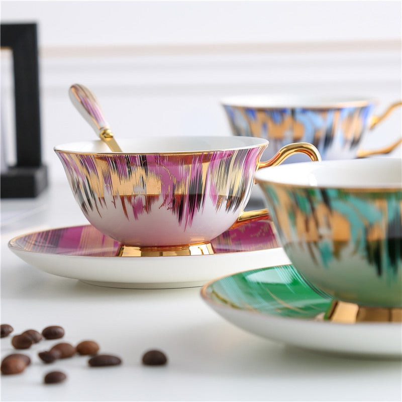 Magic of Aurora - Bone China Ceramic Coffee Cup Saucer Spoon Set