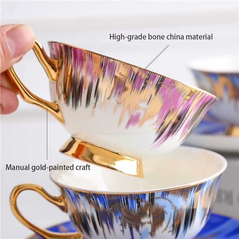 Magic of Aurora - Bone China Ceramic Coffee Cup Saucer Spoon Set