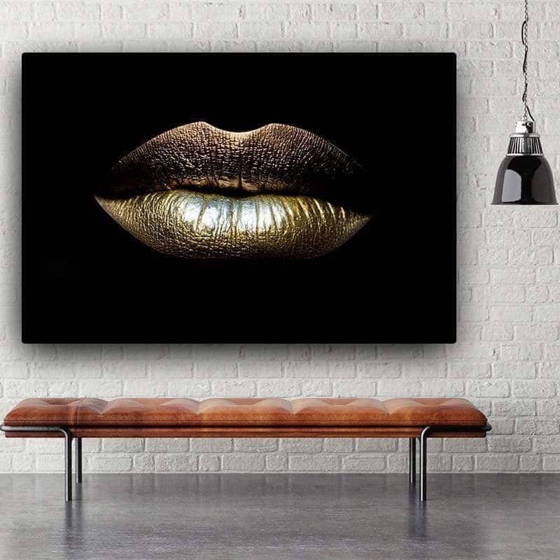 Bold Golden Lips: Eye-Catching Wall Art