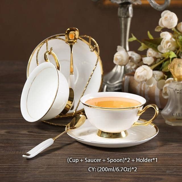 British Gold Inlay Coffee Bone China Tea Set - Sip Coffee in Style & Elegance