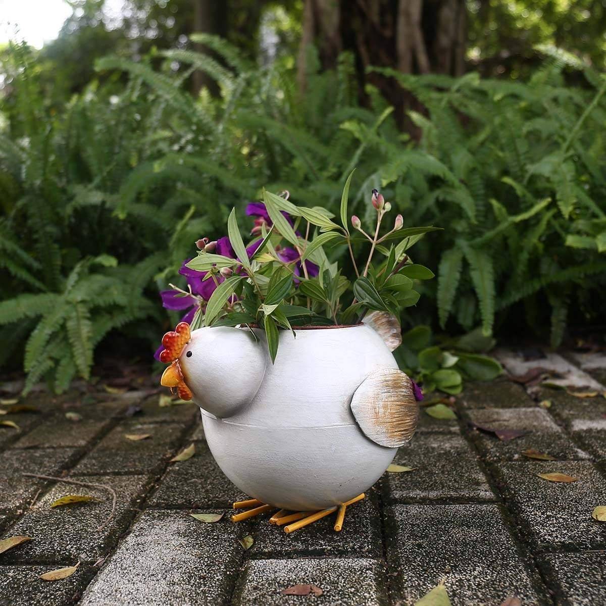 Chicken Garden Planter Flower Pot Decor - Whimsical Touch to Your Garden