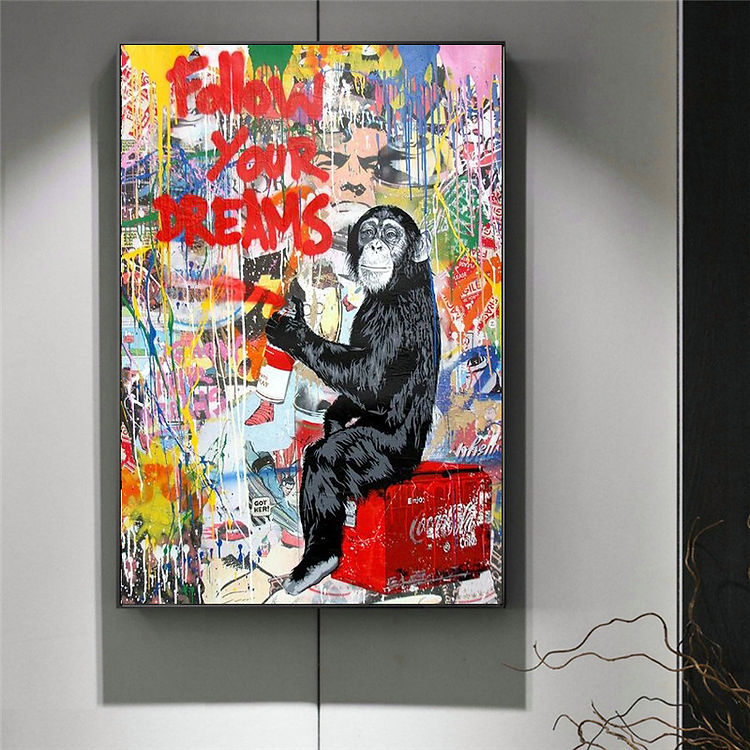 Follow My Dream: Monkey with Banksy Graffiti