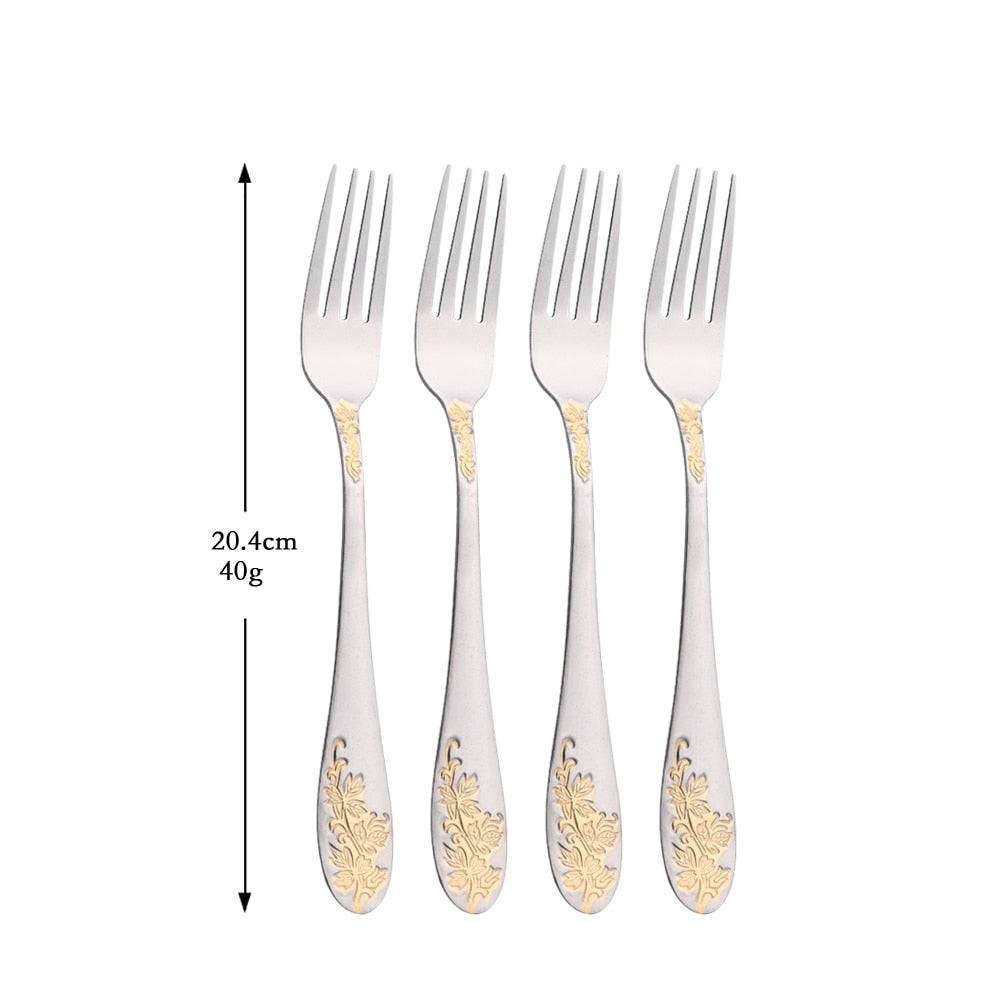 4pcs/set Stainless Steel Gold-plated Cutlery, Including Long