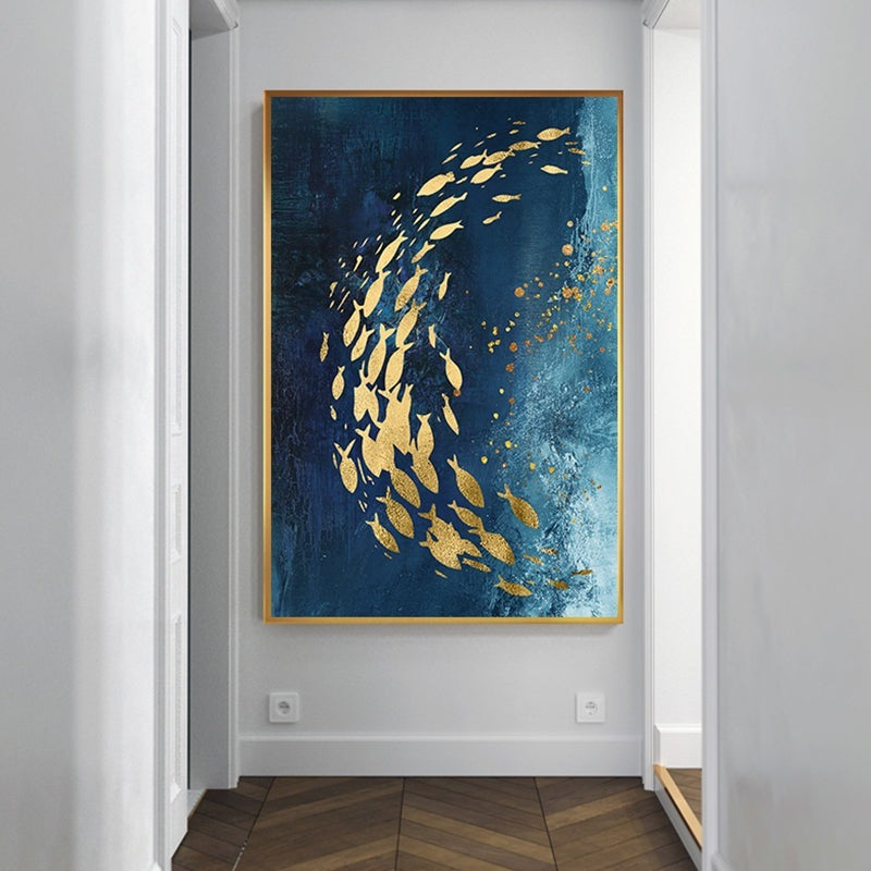 Golden Bliss - Abstract Fish in a Blue Ocean