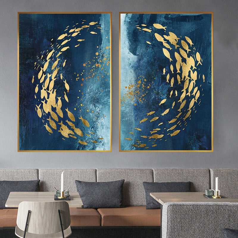 Golden Bliss - Abstract Fish in a Blue Ocean