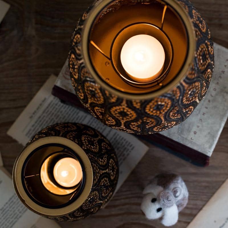Hollow Carved Lantern Candle Holder - Rustic Elegance