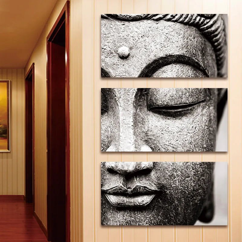 Serenity Unveiled: Exquisite Buddha Statue Face 3-Panels