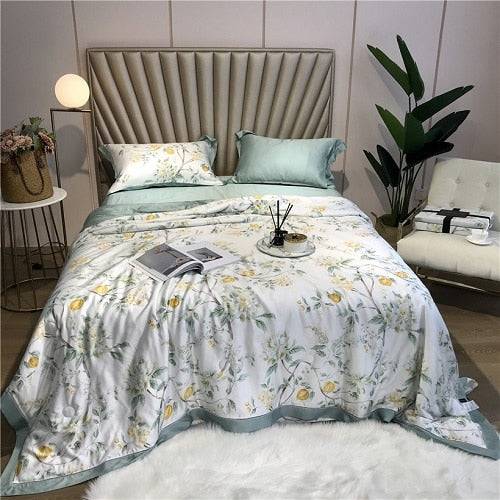 Tencel Silk Throw Blanket Quilt Comforter Pillowcase Bedding Set: Luxurious Bedding Collection