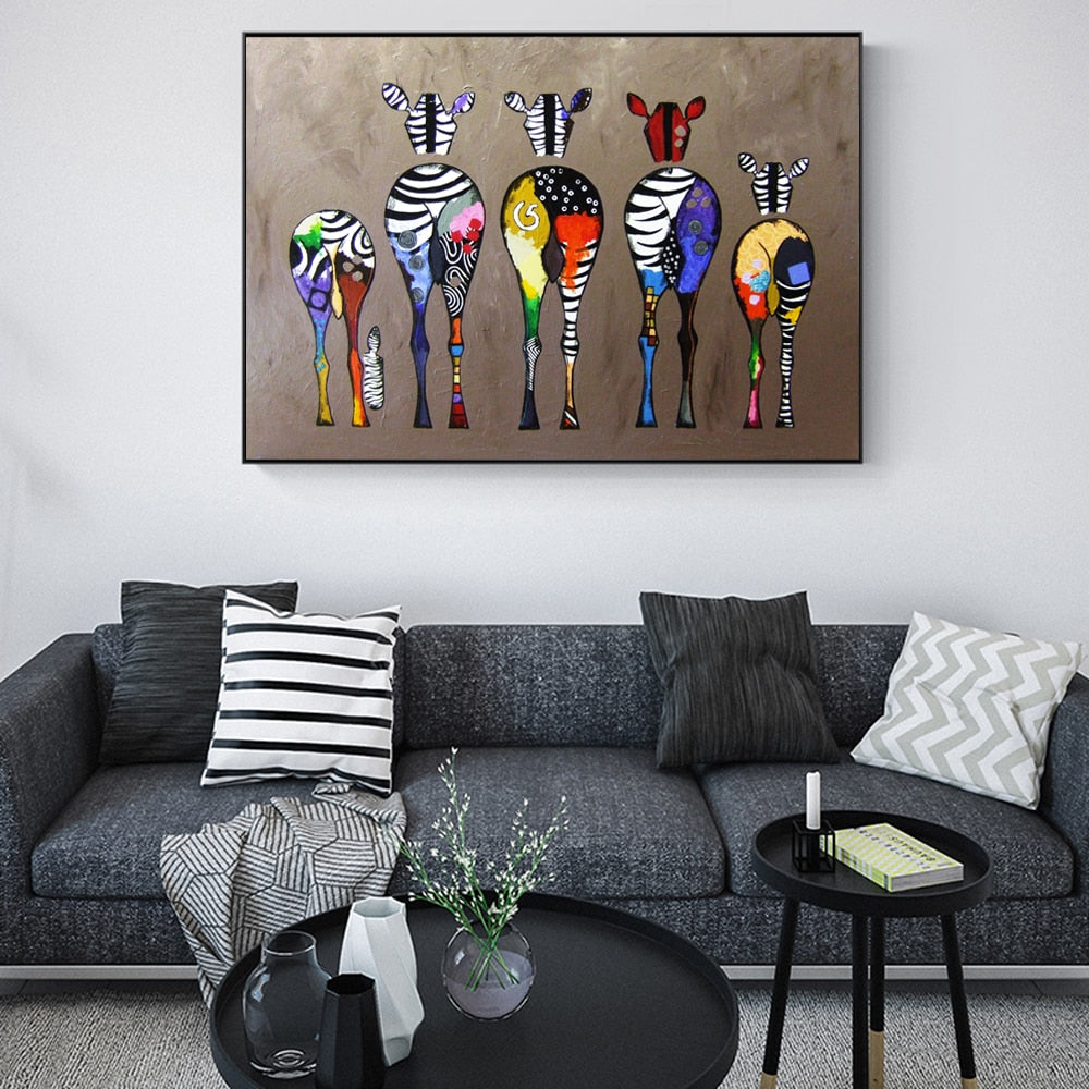 Vibrant Zebra Family: Abstract Art