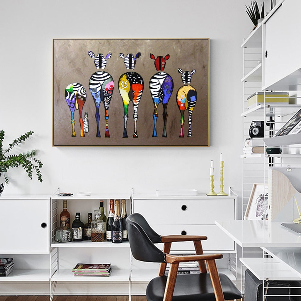 Vibrant Zebra Family: Abstract Art